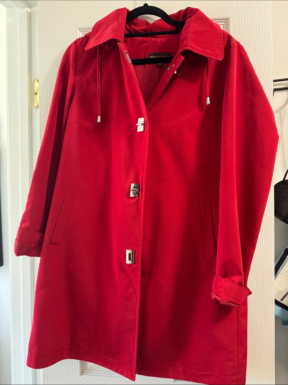 Dana Buchman Vibrant Red Trench Coat with Toggle Closures